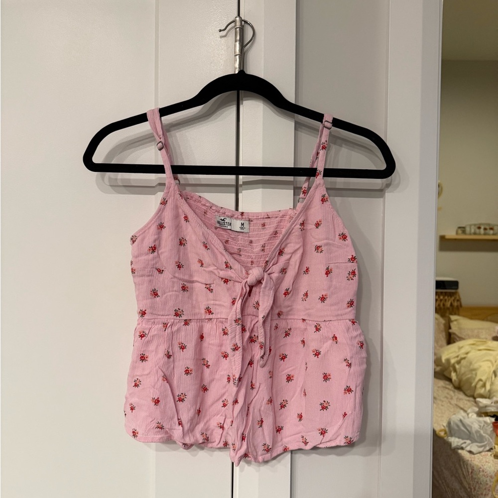 Hollister Pink Floral Tie-Front Tank Top